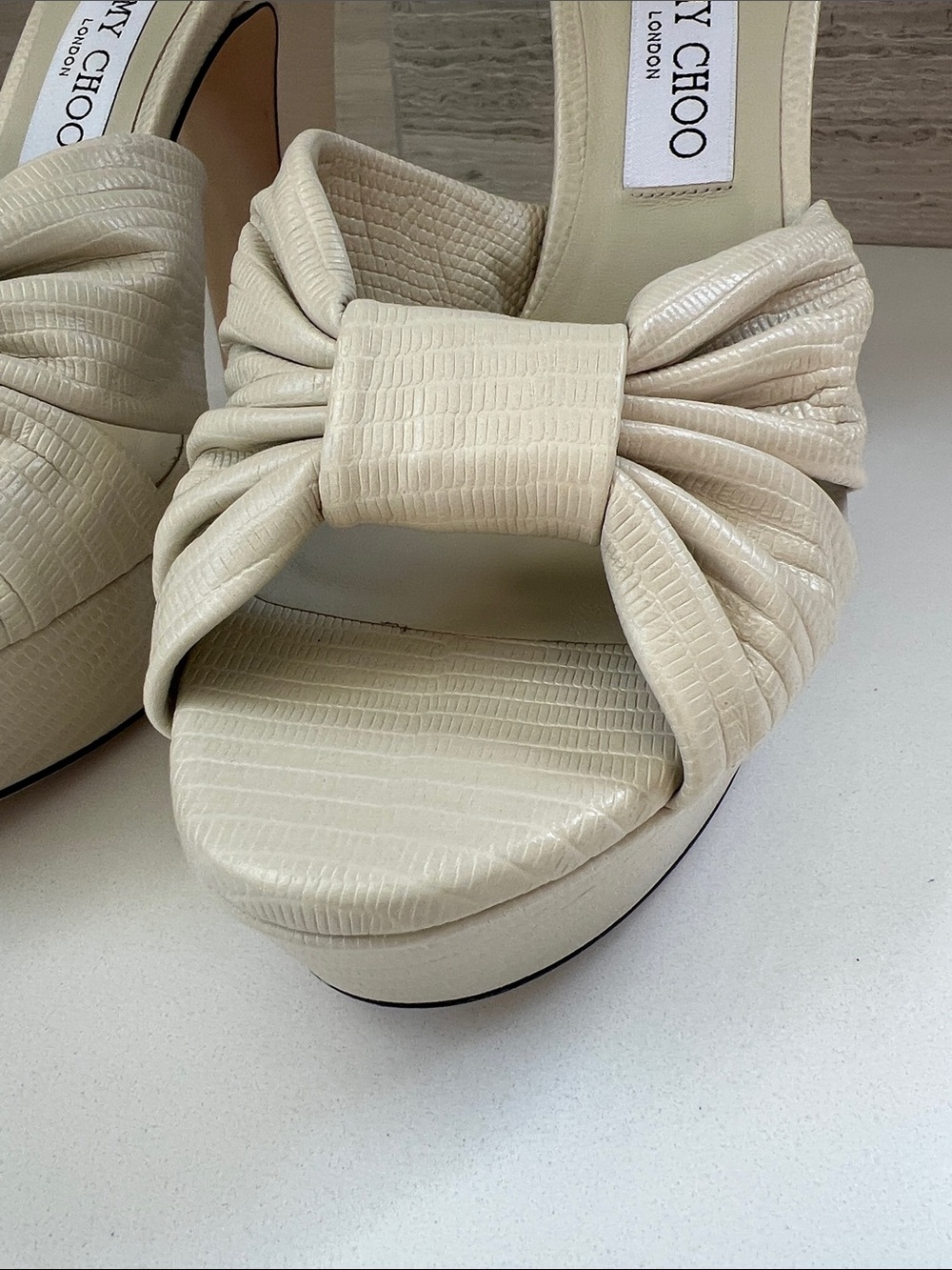Jimmy Choo heloise 120 bamboo cream light tan soft lizard printed leather heels - Picture 7 of 12